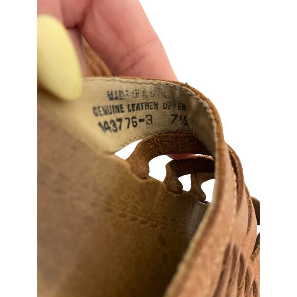 Santorini Leather Strappy Tan Neutral Preppy Minimalist 7.5 Sandals Slides EUC - Picture 3 of 4